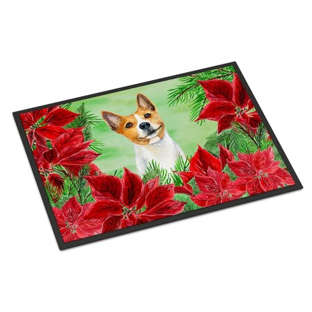 Jensendistributionservices Basenji Poinsettas Indoor or Outdoor Mat - 18 x 27 in. MI2551493